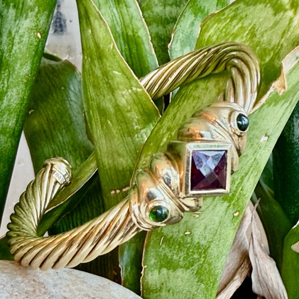 David Yurman, 14 karat gold, garnet, and diopside bracelet